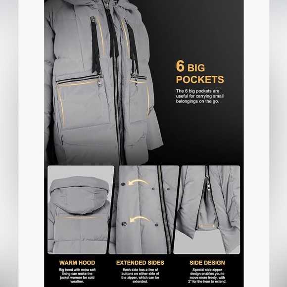 Orolay Down Puffer Jacket Quilted Longline Winter Jacket Gray Women’s Small NEW - Picture 3 of 14